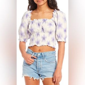 Levi's Tilly Square Neck Elbow Sleeve Purple&White Printed Blouse Size S…